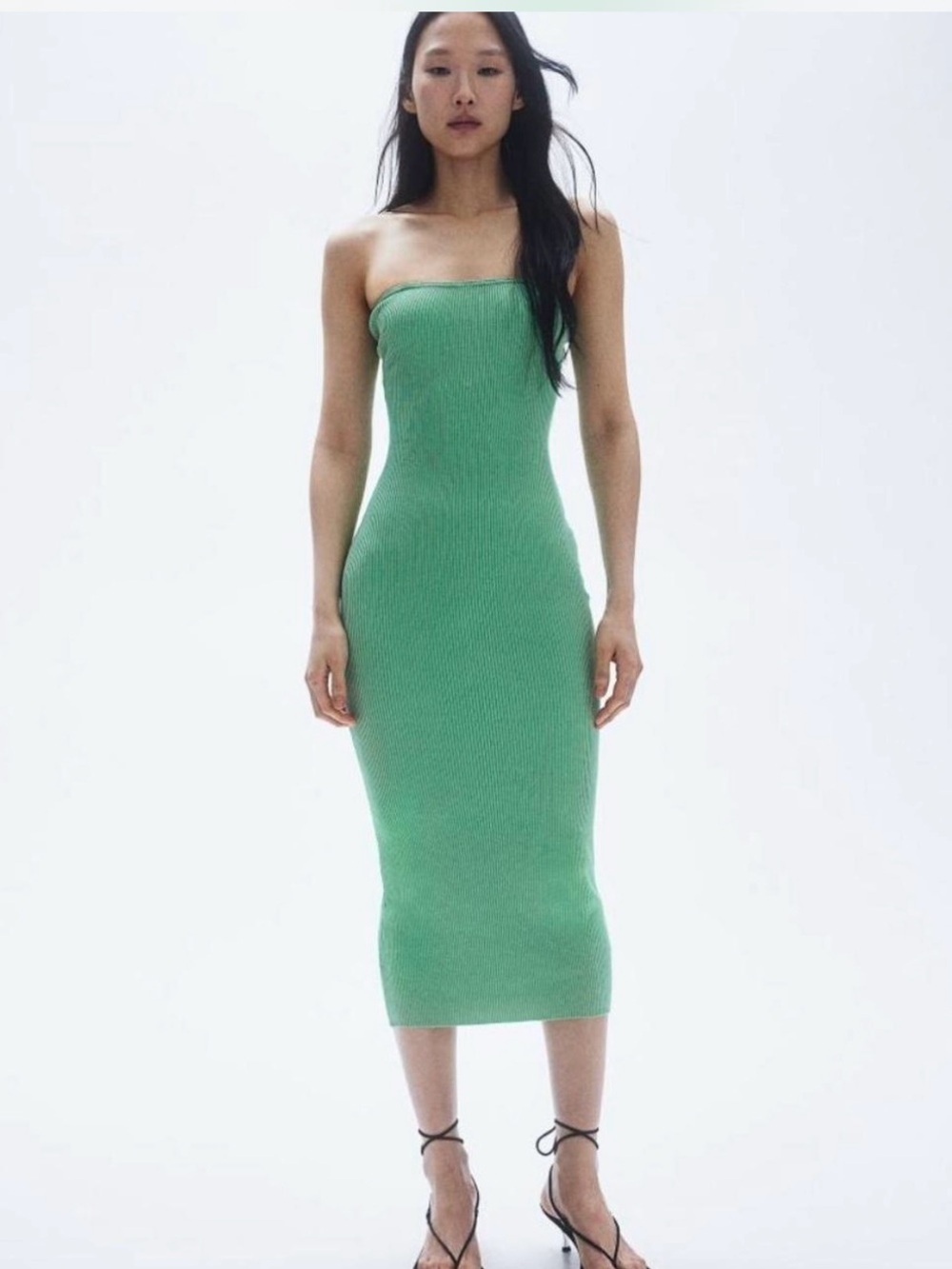 H&M Strapless Ribbed Maxi Dress in Green